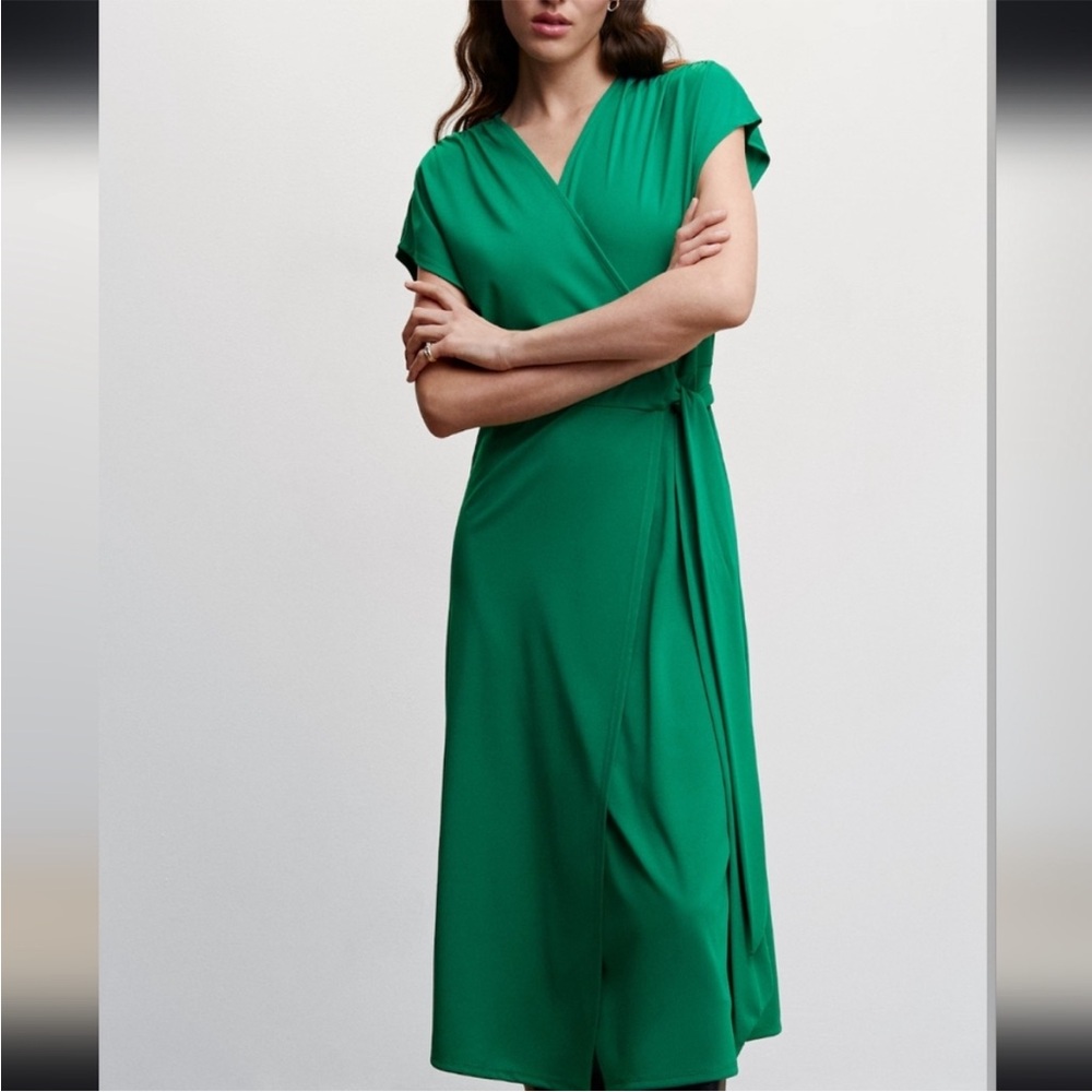 Mango Bow Wrap Dress Green